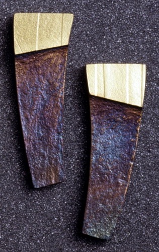 Earrings textured with handmade paper and slate with no patina
